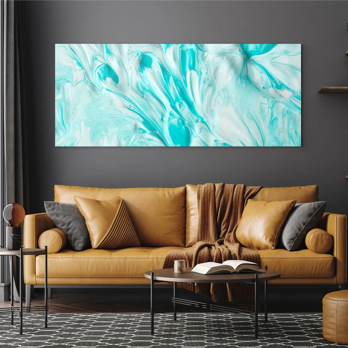 Impression sur verre - Image sur verre - Un motif abstrait dans des tons pastel de bleu et de blanc. - 160x50cm - Ensemble pour toujours - Décoration murale moderne pour le salon et la chambre ARTTOR