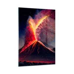 Impression sur verre - Image sur verre - Un volcan en éruption avec de la lave et un nuage de poussière coloré - 50x70cm - Beauté et horreur - Décoration murale moderne pour le salon et la chambre ARTTOR