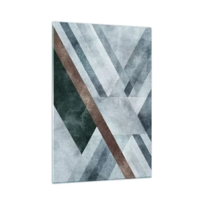 Impression sur verre - Image sur verre - Formes géométriques dans des tons froids de bleu et de marron - 70x100cm - Élégance sophistiquée de la géométrie - Décoration murale moderne pour le salon et la chambre ARTTOR