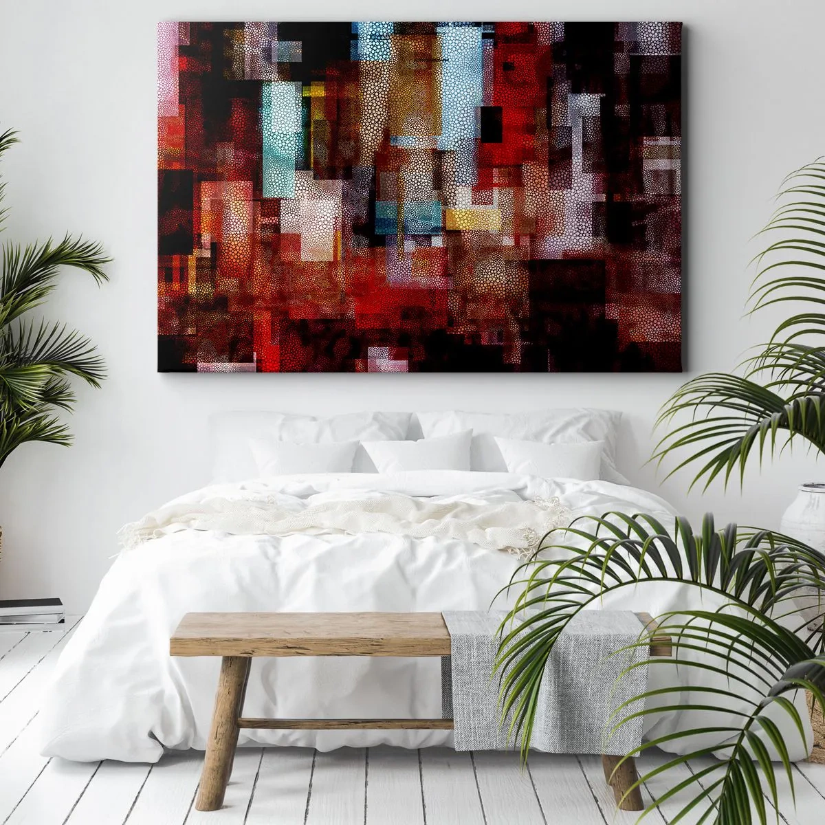 Impression sur toile - Image sur toile - Abstraction géométrique dans des tons intenses de rouge - 120x80cm - Mélange de confusions - Décoration murale moderne pour le salon et la chambre ARTTOR
