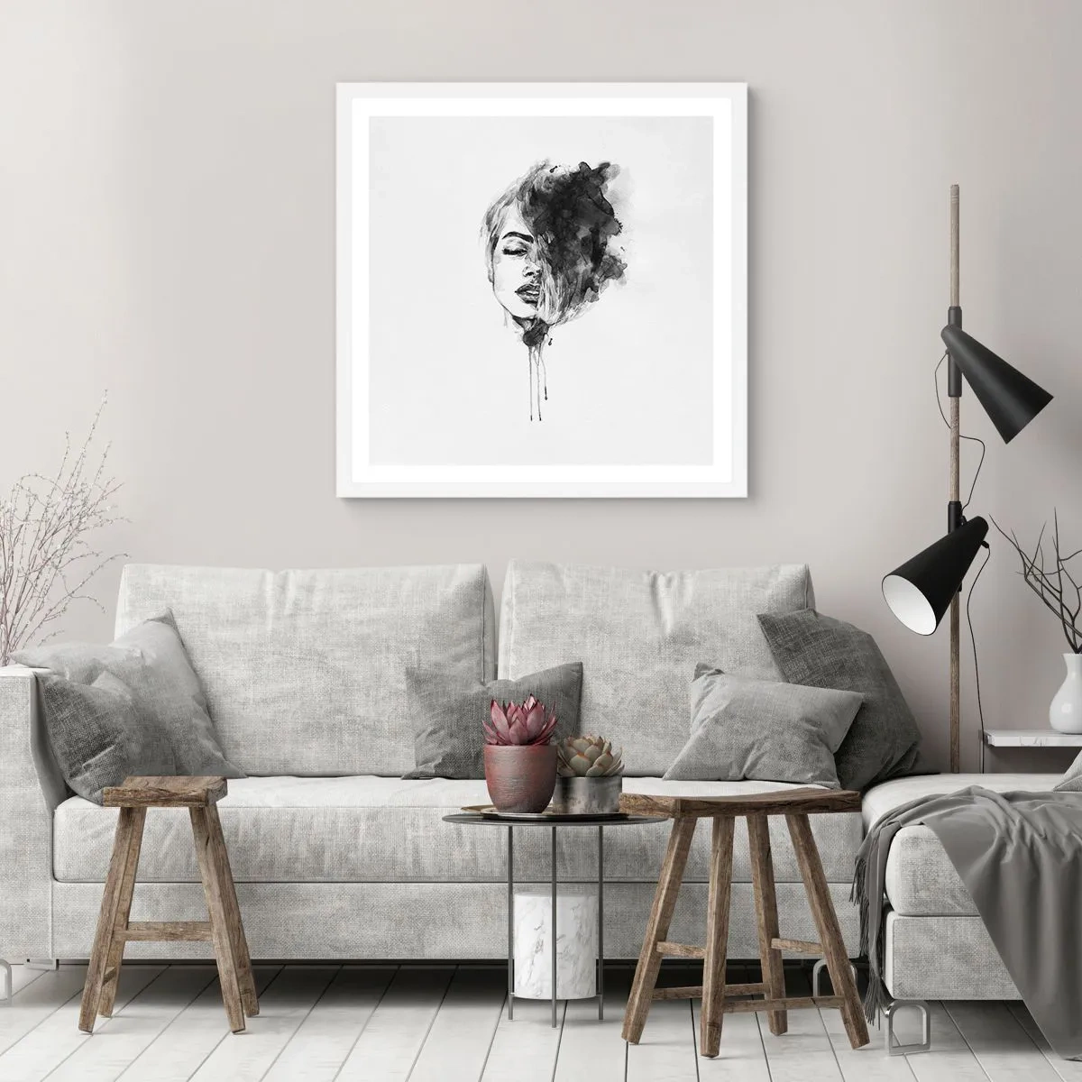 Affiche dans un cadre blanc - Poster - De quoi rêve la fille - 60x60 cm