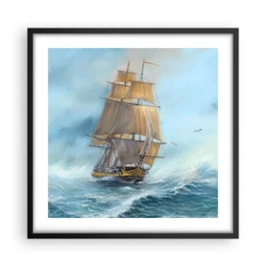 Affiche dans un cadre noir - Poster - Se précipitant sur les vagues - 50x50 cm