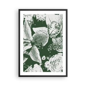 Affiche dans un cadre noir - Poster - Illustration botanique de fleurs et de feuilles aux couleurs contrastées - 50x70cm - Bouquet - le monde du vert - Décoration murale moderne pour le salon et la chambre ARTTOR