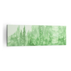 Impression sur toile - Image sur toile - Forêt verte dans un style aquarelle sur un fond clair - 160x50cm - Flou de brouillard vert - Décoration murale moderne pour le salon et la chambre ARTTOR