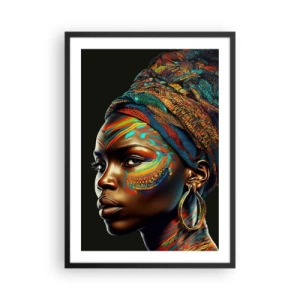 Affiche dans un cadre noir - Poster - Portrait d'une femme portant un foulard coloré et un maquillage ethnique - 50x70cm - reine africaine - Décoration murale moderne pour le salon et la chambre ARTTOR