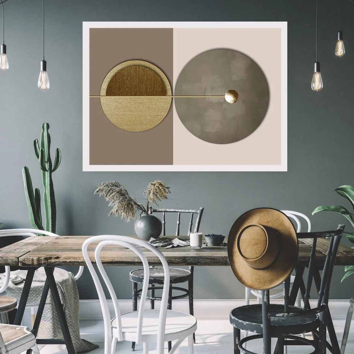 Affiche - Poster - Cercles abstraits dans les tons or et beige - 100x70cm - Équilibre parfait - Décoration murale moderne pour le salon et la chambre ARTTOR