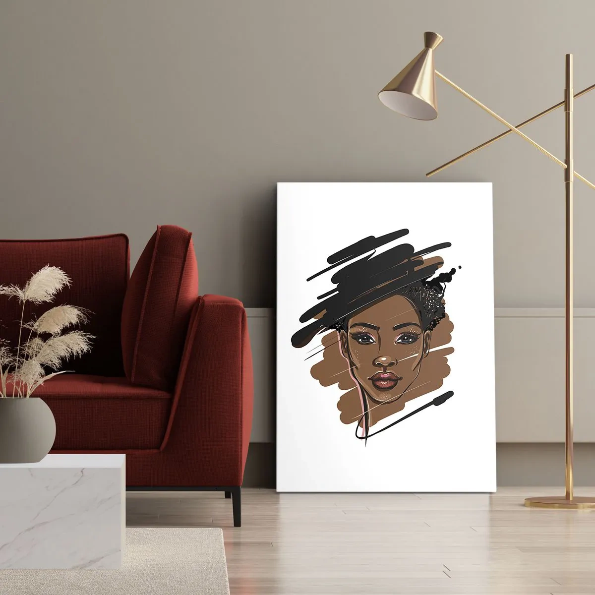 Impression sur toile - Image sur toile - Portrait d'une femme aux traits de peinture artistiques - 50x70cm - Doux comme le chocolat - Décoration murale moderne pour le salon et la chambre ARTTOR