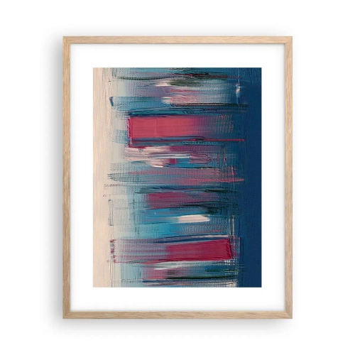 Affiche dans un chêne clair - Poster - Composition verticale en bleu et rouge - 40x50 cm