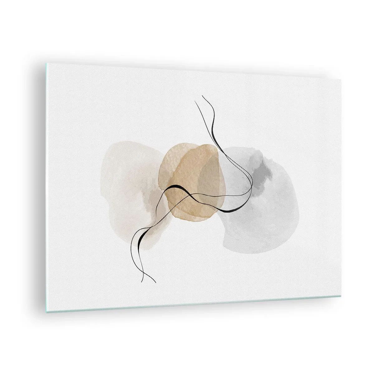 Impression sur verre - Image sur verre - Une abstraction subtile avec des taches pastel et des lignes noires. - 70x50cm - Perles d'air - Décoration murale moderne pour le salon et la chambre ARTTOR