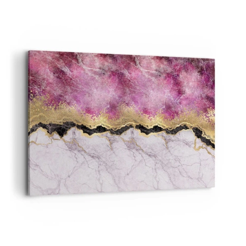 Impression sur toile - Image sur toile - Marbre abstrait dans des tons de rose avec des accents dorés - 120x80cm - À la frontière - Décoration murale moderne pour le salon et la chambre ARTTOR