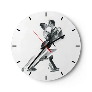 Horloge murale - Pendule murale - Un couple dansant dans une pose élégante sur fond blanc - 30x30cm - En un battement - Décoration murale moderne pour le salon, la cuisine et la chambre ARTTOR