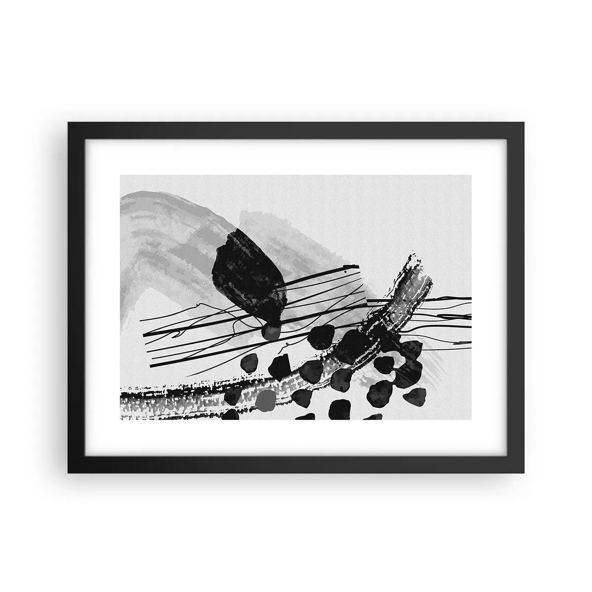Affiche dans un cadre noir - Poster - Abstraction organique noir et blanc - 40x30 cm