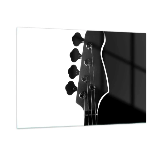 Impression sur verre - Image sur verre - Tête de guitare basse noire et blanche avec ombre - 120x80cm - Silence de roche - Décoration murale moderne pour le salon et la chambre ARTTOR
