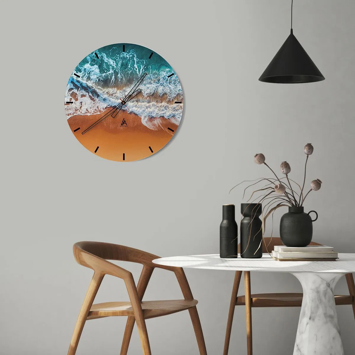 Horloge murale - Pendule murale - Scène orientale avec un bateau et des fleurs de cerisier dans un style aquarelle - 30x30cm - Toujours ensemble - Décoration murale moderne pour le salon, la cuisine et la chambre ARTTOR