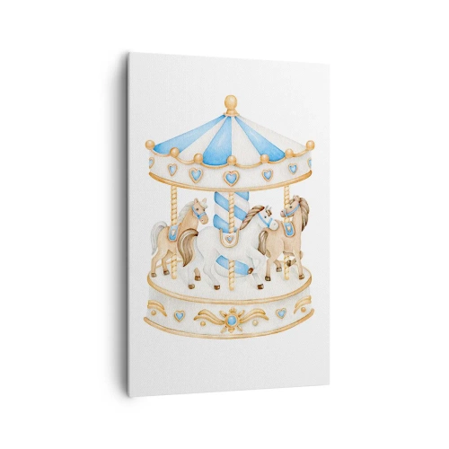 Impression sur toile - Image sur toile - Un carrousel aux couleurs pastel sur fond blanc - 80x120cm - Douce enfance - Décoration murale moderne pour le salon et la chambre ARTTOR
