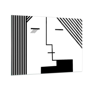 Impression sur verre - Image sur verre - Une interprétation graphique d'un baiser dans un style minimaliste - 70x50cm - Juste un baiser - Décoration murale moderne pour le salon et la chambre ARTTOR