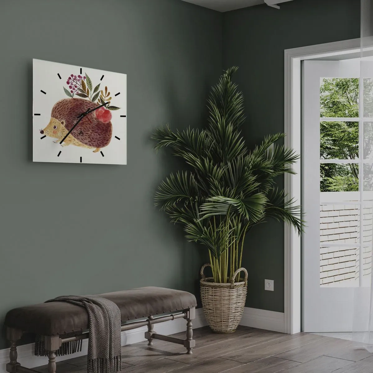 Horloge murale - Pendule murale - Un hérisson mignon avec une pomme et des plantes dans un style illustratif - 30x30cm - Et tu m’apprécies déjà - Décoration murale moderne pour le salon et la chambre ARTTOR