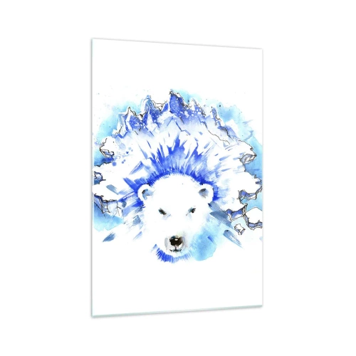 Impression sur verre - Image sur verre - Aquarelle artistique représentant un ours polaire avec un motif glacé - 70x100cm - Le roi de l'Arctique dans une couronne de glace - Décoration murale moderne pour le salon et la chambre ARTTOR