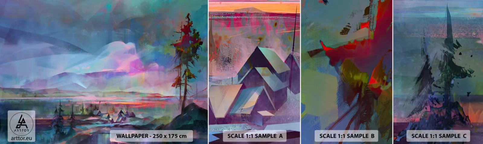 Échantillon de Papier Peint Autocollant Deluxe Sticker - Sous un ciel bienveillant - Abstraction, Paysage, Montagnes - 100x30 cm