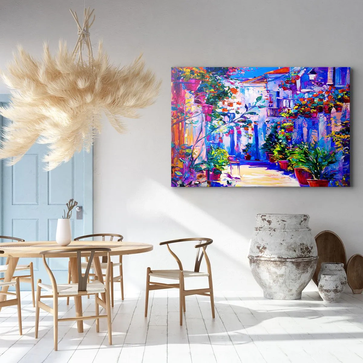 Impression sur toile - Image sur toile - Une rue colorée pleine de fleurs - 120x80cm - Impression - une rue italienne - Décoration murale moderne pour le salon et la chambre ARTTOR