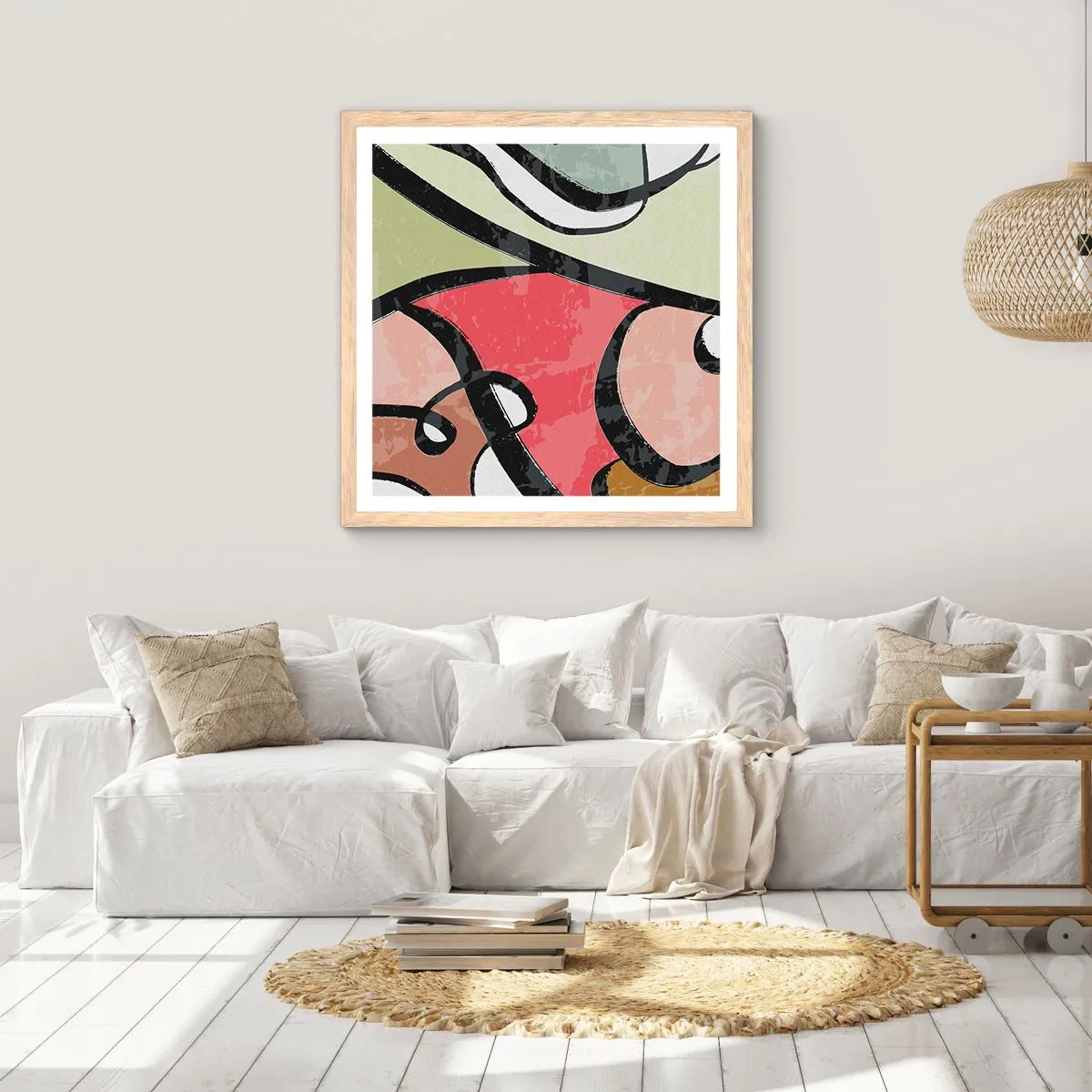 Affiche dans un chêne clair - Poster - Pirouettes parmi les couleurs - 40x40 cm