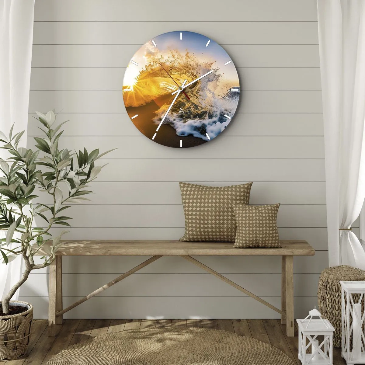 Horloge murale - Pendule murale - Une vague de mer illuminée par les rayons du soleil couchant - 30x30cm - S'amuser dans le sable - Décoration murale moderne pour le salon, la cuisine et la chambre ARTTOR
