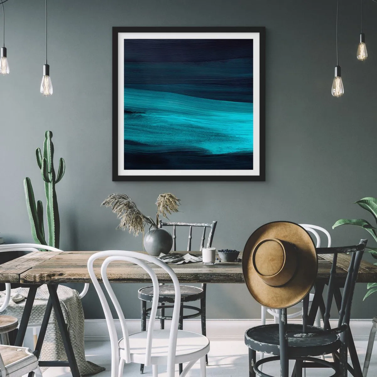 Affiche dans un cadre noir - Poster - Suivez le courant - 40x40 cm