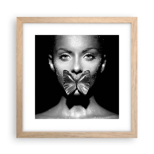 Affiche dans un chêne clair - Poster - Baiser papillon - 30x30 cm