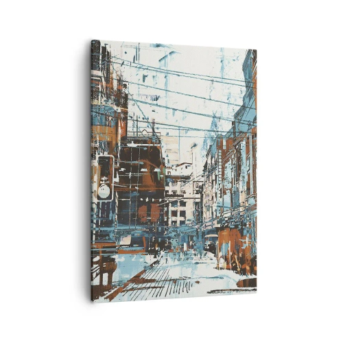 Impression sur toile - Image sur toile - Un paysage urbain aux tons bleus et orange - 50x70cm - Un sentier de ville usé - Décoration murale moderne pour le salon et la chambre ARTTOR