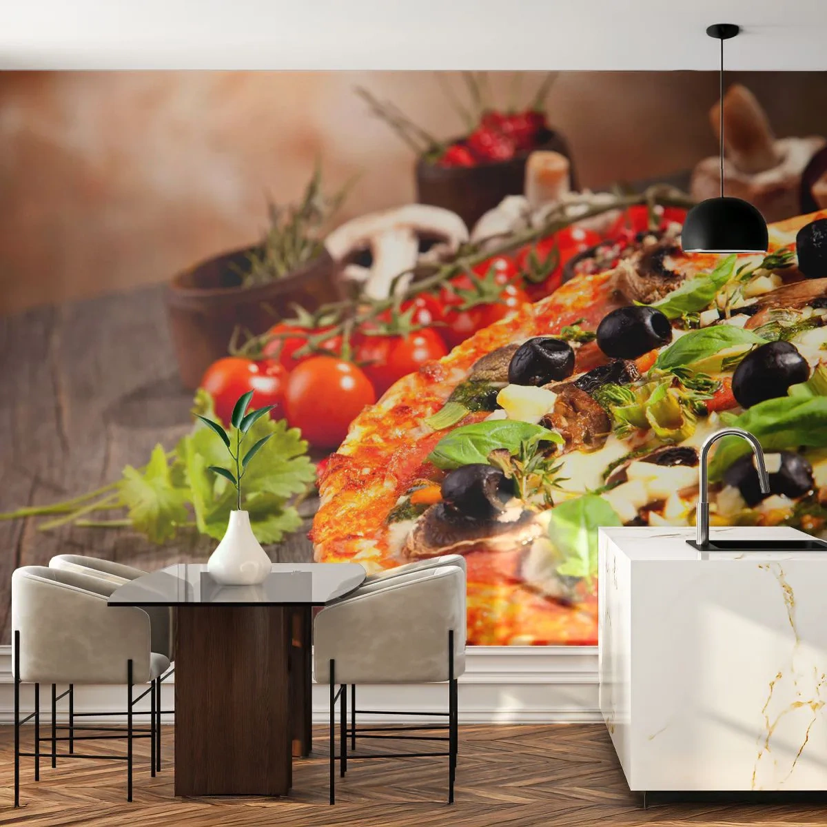 Papier Peint Photo Premium Canvas - Des ingrédients telluriques - La gastronomie, Pizza, Italie - 250x175 cm