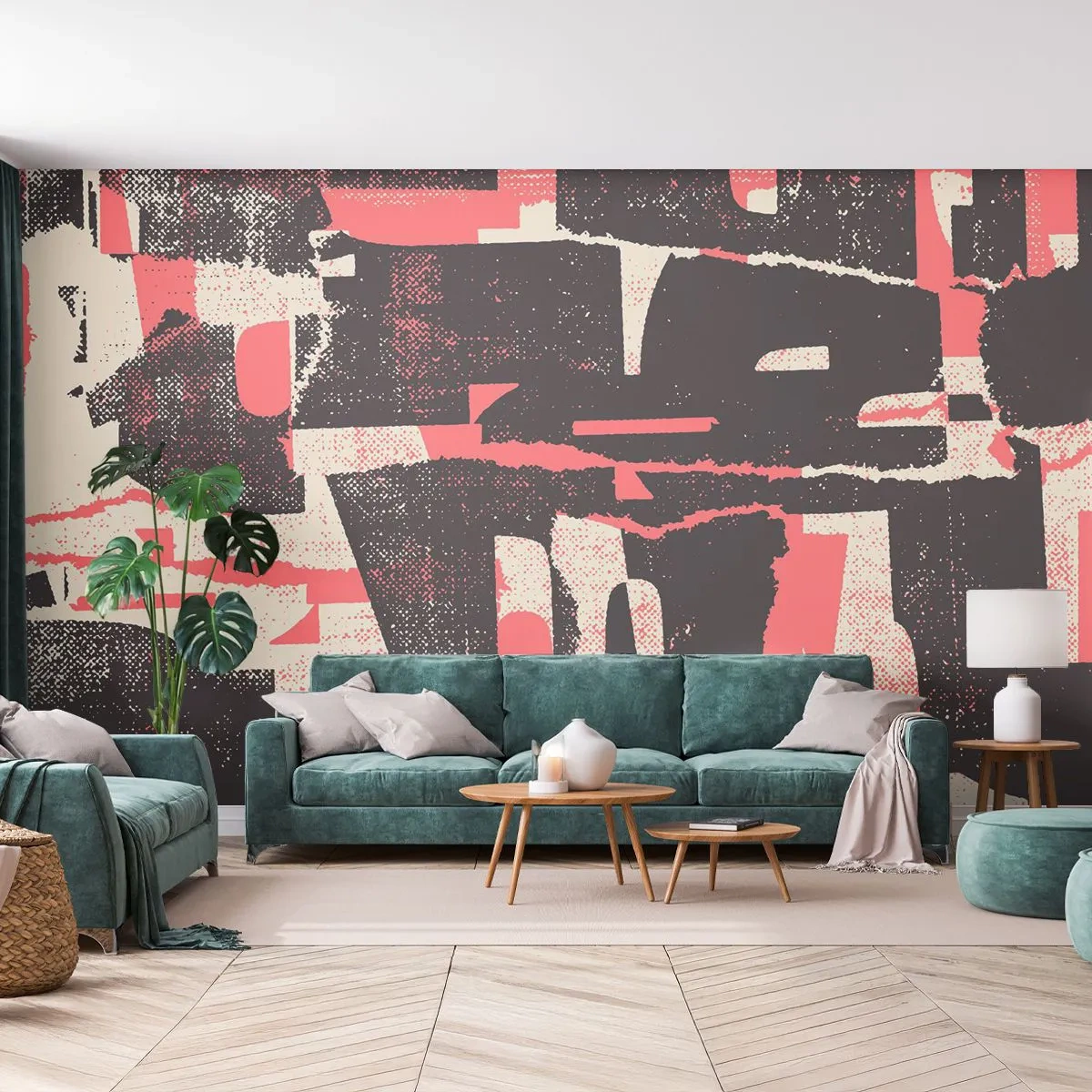 Papier Peint Photo Standard Eco - Une composition expressive dans les tons noir, rouge et crème - 100x70cm - Tout ce tapage - Décoration murale moderne pour le salon et la chambre ARTTOR