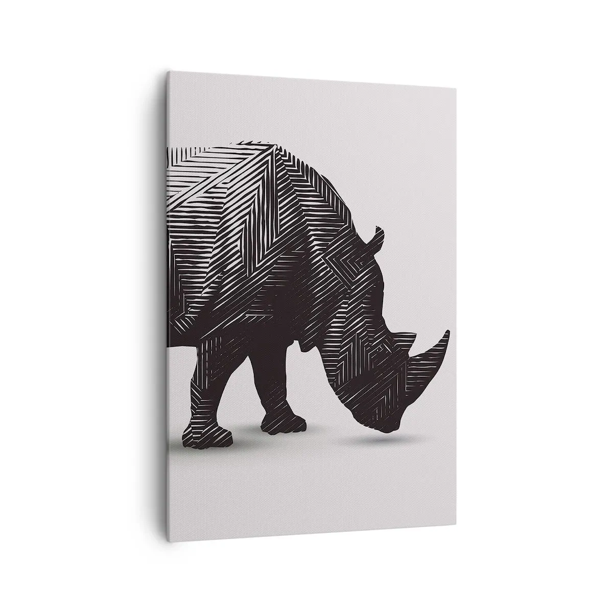 Impression sur toile - Image sur toile - Silhouette graphique d'un rhinocéros dans un motif noir et blanc - 70x100cm - Beauté géométrique de la nature - Décoration murale moderne pour le salon et la chambre ARTTOR