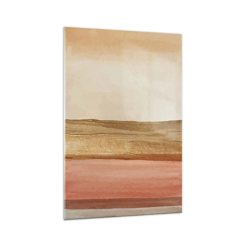 Impression sur verre - Image sur verre - Rayures abstraites dans les tons beige, or et rose sur toile - 70x100cm - Composition verticale - Décoration murale moderne pour le salon et la chambre ARTTOR