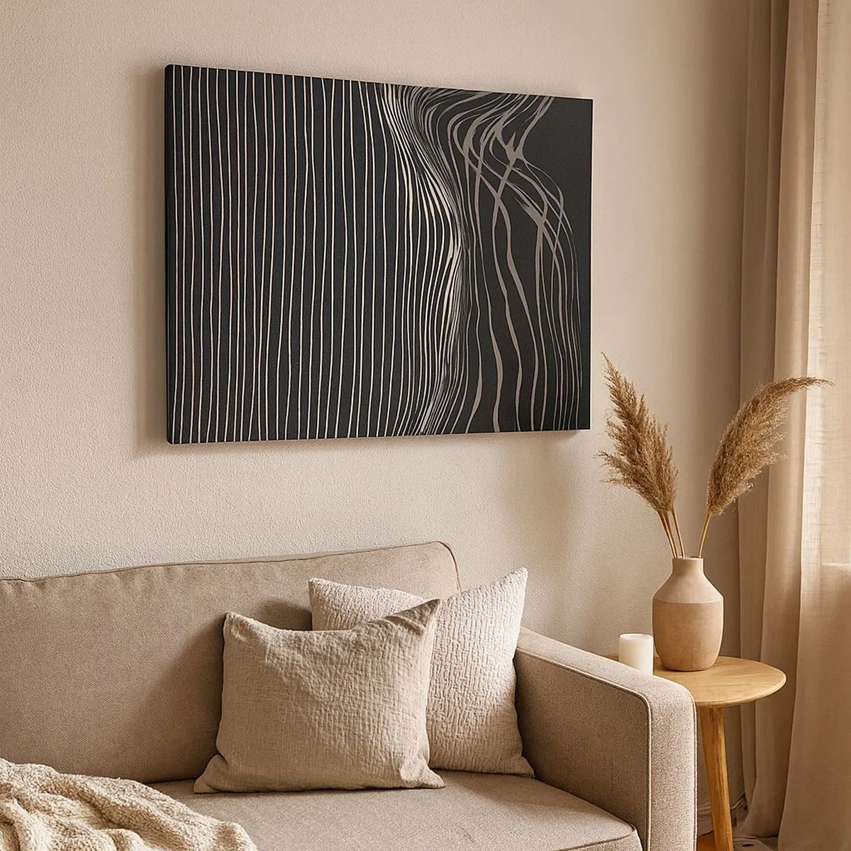 Impression sur toile - Image sur toile - Lignes blanches sur fond gris foncé dans un arrangement abstrait - 70x50cm - Rythme et accent - Décoration murale moderne pour le salon et la chambre ARTTOR