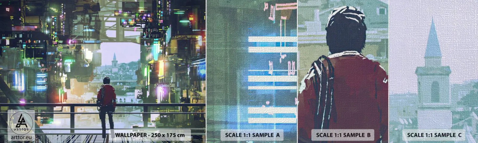 Échantillon de Papier Peint Premium Canvas - Deux mondes - Ville, Architecture, Abstraction - 100x30 cm