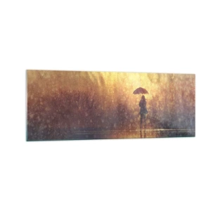 Impression sur verre - Image sur verre - Une silhouette avec un parapluie dans un paysage brumeux plein de reflets - 140x50cm - Je sens que quelqu'un me regarde - Décoration murale moderne pour le salon et la chambre ARTTOR