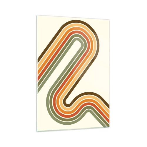 Impression sur verre - Image sur verre - Abstraction géométrique de style rétro avec des lignes ondulées - 50x70cm - En zig zag vers le but - Décoration murale moderne pour le salon et la chambre ARTTOR