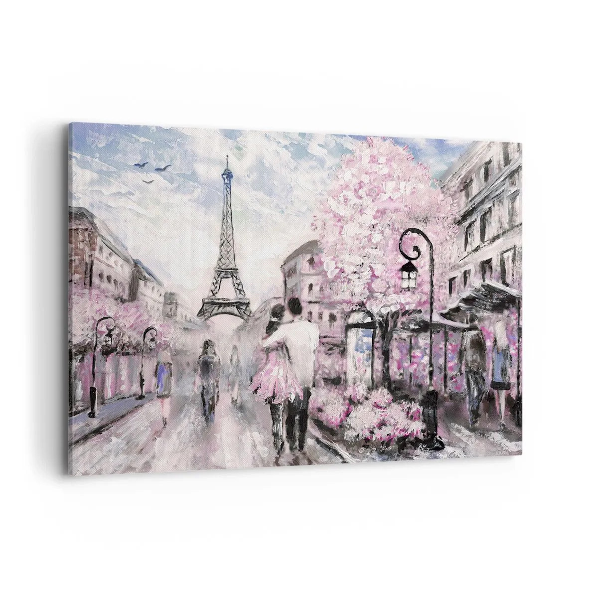 Impression sur toile - Image sur toile - Une promenade romantique à Paris près de la Tour Eiffel - 120x80cm - Comment tomber amoureu, il faut juste... - Décoration murale moderne pour le salon et la chambre ARTTOR