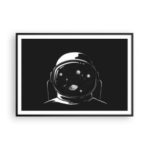 Affiche dans un cadre noir - Poster - Un casque d'astronaute minimaliste avec vue sur l'espace - 100x70cm - Sympa la vue - Décoration murale moderne pour le salon et la chambre ARTTOR