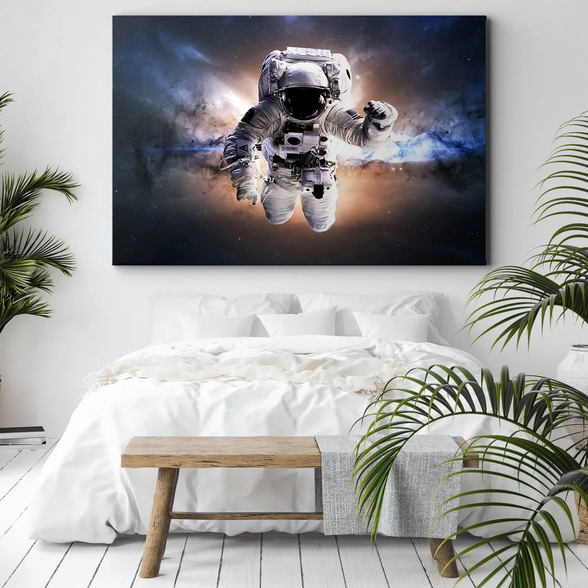 Impression sur toile - Image sur toile - Astronaute dans l'espace - 70x50cm - Salutations de l'espace - Décoration murale moderne pour le salon et la chambre ARTTOR