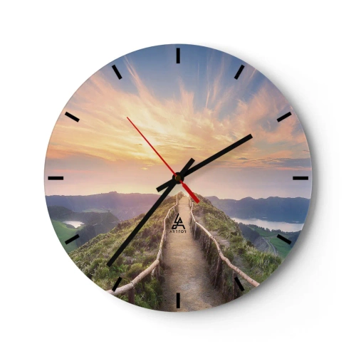 Horloge murale - Pendule murale - Un chemin traversant les collines avec en toile de fond le soleil couchant - 30x30cm - Proche du ciel - Décoration murale moderne pour le salon, la cuisine et la chambre ARTTOR