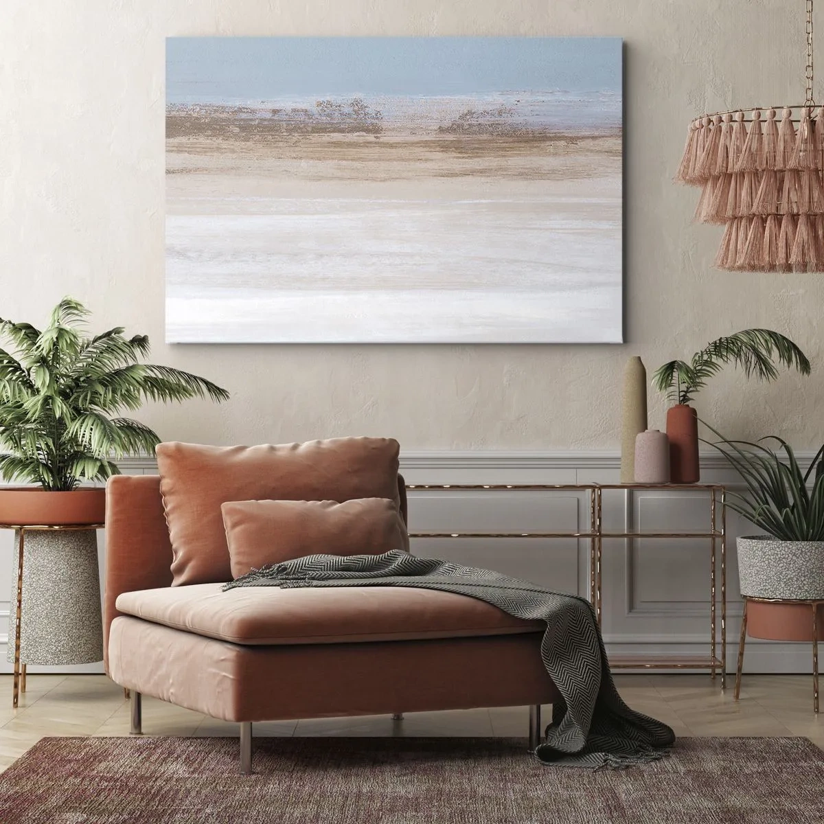 Impression sur toile - Image sur toile - Un paysage subtil aux tons pastel de bleu et de beige - 70x50cm - Paysage ambigu - Décoration murale moderne pour le salon et la chambre ARTTOR