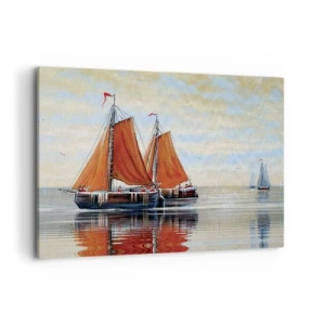 Impression sur toile - Image sur toile - Voiliers à deux mâts en eau calme - 100x70cm - He, navigue, marin - Décoration murale moderne pour le salon et la chambre ARTTOR