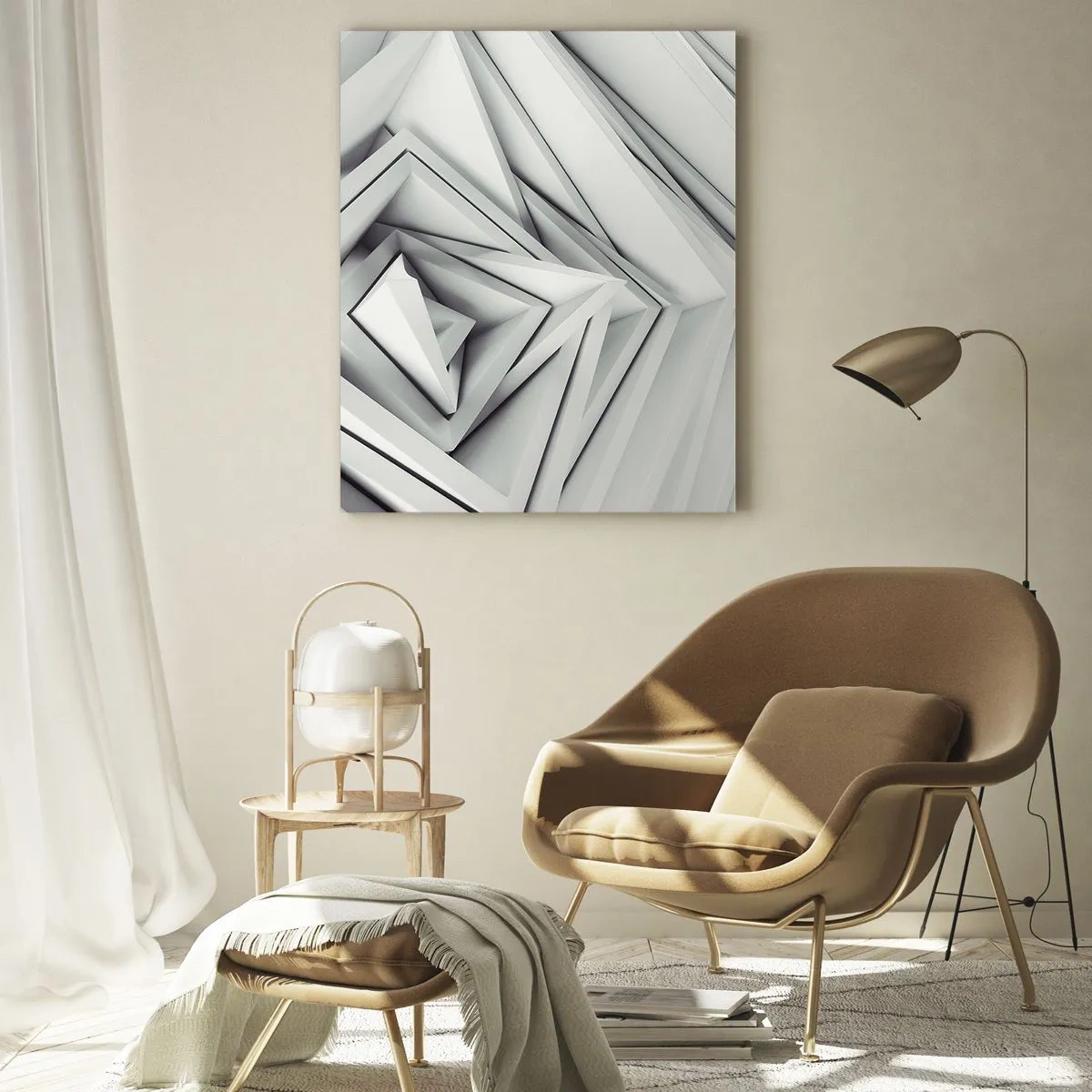 Impression sur verre - Image sur verre - Une composition abstraite de formes géométriques dans des tons de gris. - 70x100cm - Bourgeon d’angles vifs - Décoration murale moderne pour le salon et la chambre ARTTOR