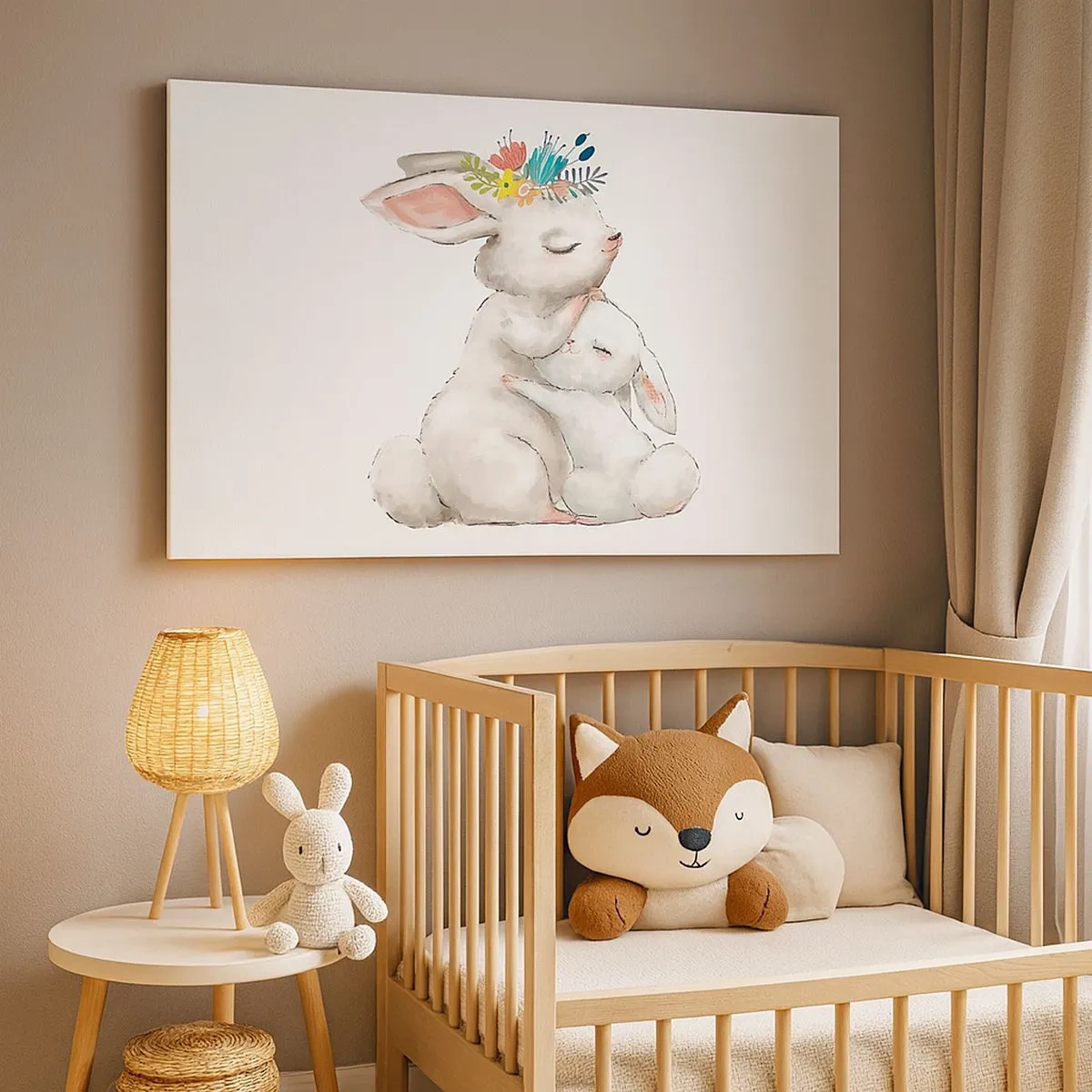 Impression sur toile - Image sur toile - Des lapins mignons aux couleurs pastel - 70x50cm - Maman irremplaçable - Décoration murale moderne pour le salon et la chambre ARTTOR