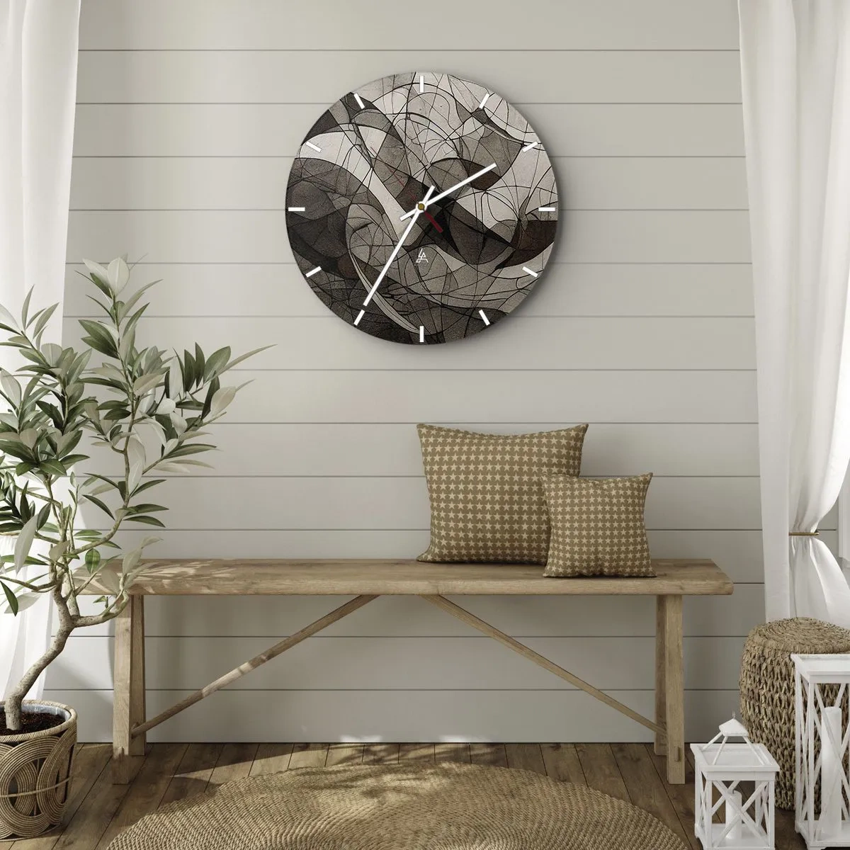 Horloge murale - Pendule murale - Abstraction organique dans des tons terreux avec des lignes dynamiques - 30x30cm - Circulation des couleurs de la terre - Décoration murale moderne pour le salon, la cuisine et la chambre ARTTOR