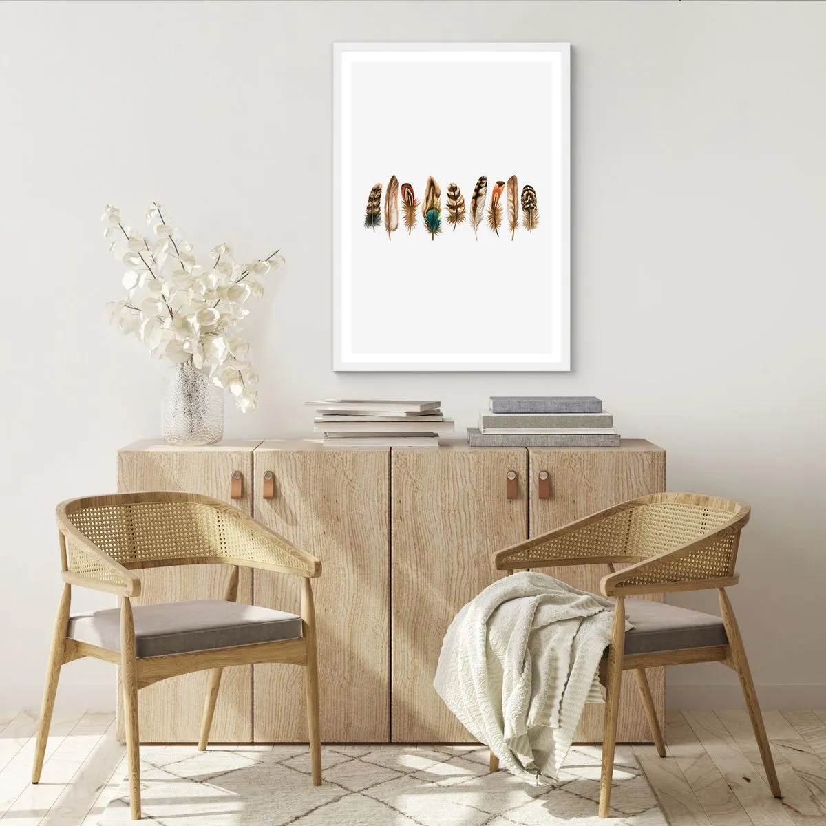 Affiche dans un cadre blanc - Poster - Variation à plumes - 70x100 cm