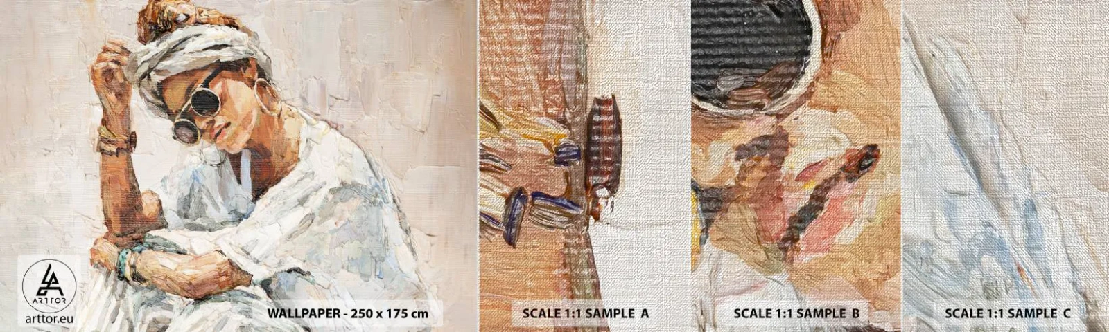 Échantillon de Papier Peint Premium Canvas - Portrait en plein soleil - Portrait, Bohème, Huile - 100x30 cm