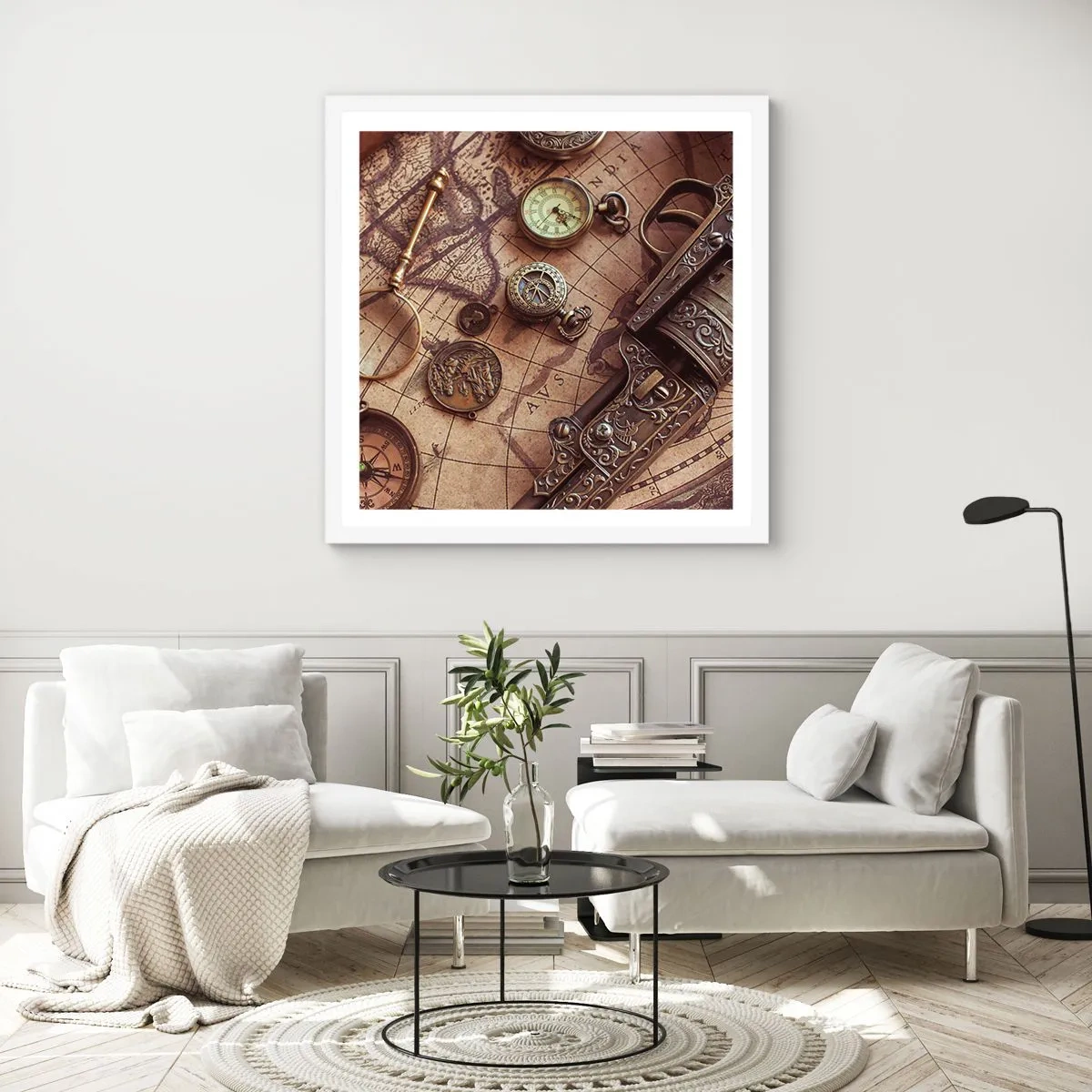 Affiche dans un cadre blanc - Poster - L'aventure appelle - 60x60 cm