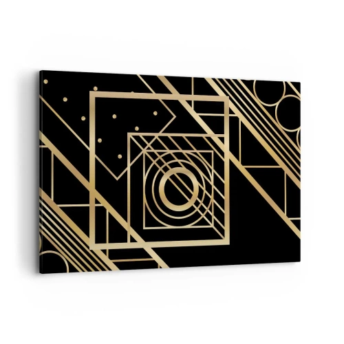 Impression sur toile - Image sur toile - Motifs géométriques dorés sur fond noir - 120x80cm - Géométrie en or - Décoration murale moderne pour le salon et la chambre ARTTOR